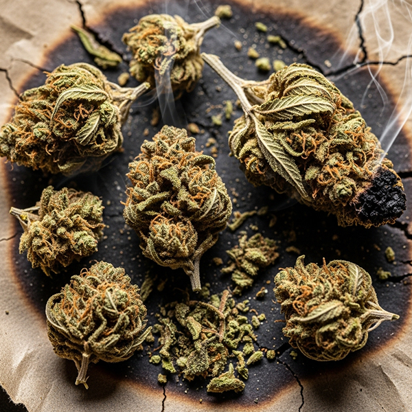 Hand-trimmed THCa flower buds — top-down close-up